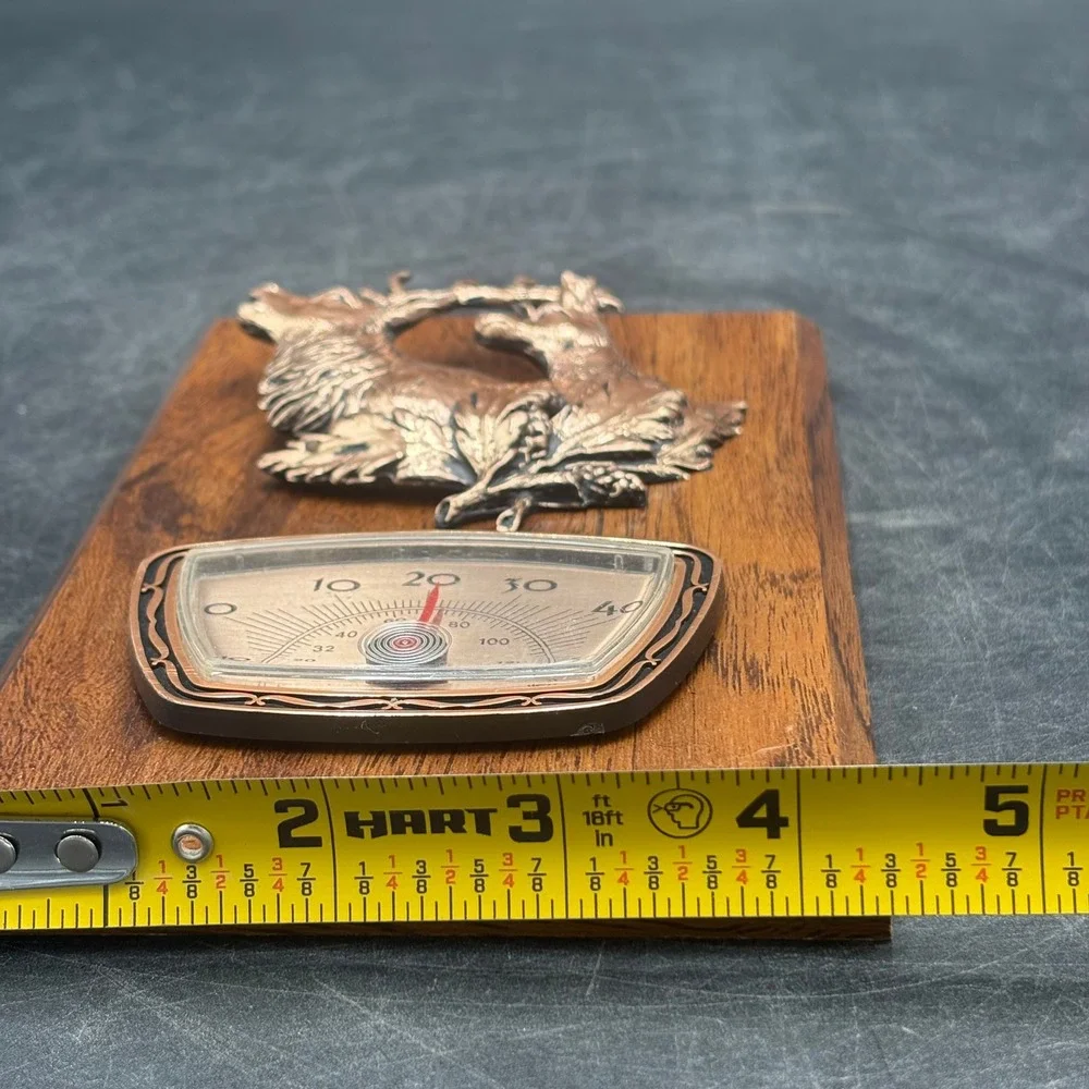 Vtg Set of 2 A&F Canada 3D Leaping Buck Deer Plaques Copper Tone Wood 1330LB